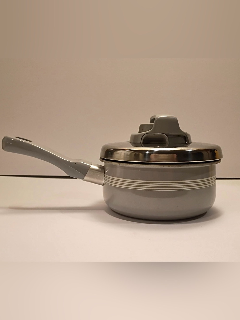 *Rare Find* T-Fal Durabase 1 qt Saucepan Pot with Lid - Gray with white stripes.